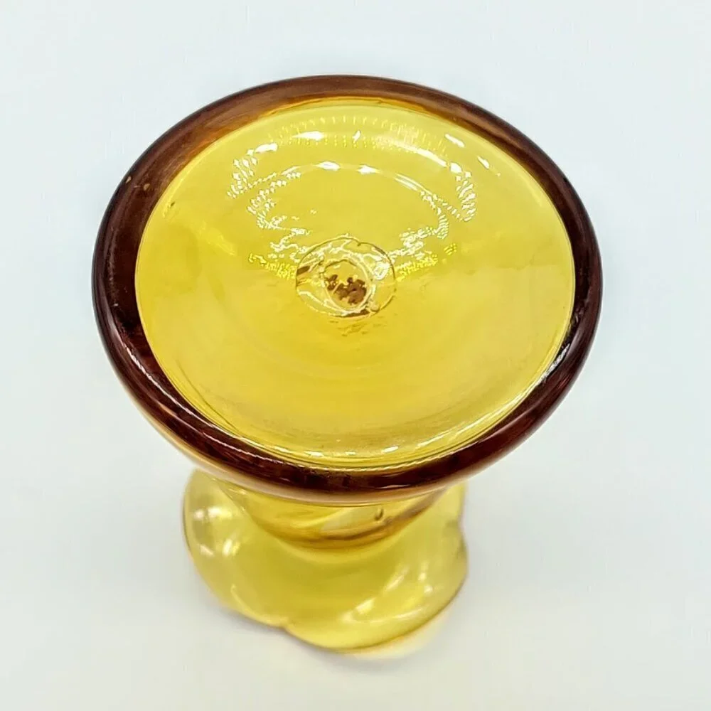 Handmade Amber Yellow Glass Fluted Rim Pinched Bud Vase